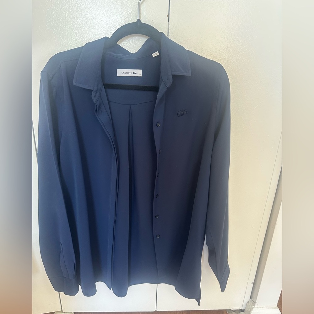Lacoste Women's Wrinkle Free Navy Button Down Shirt